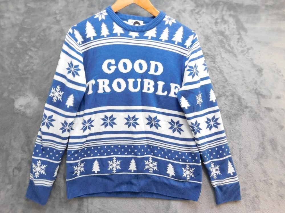 The Outrage Sweater Mens XS Blue Fair Isle Crew Neck Christmas Pullover